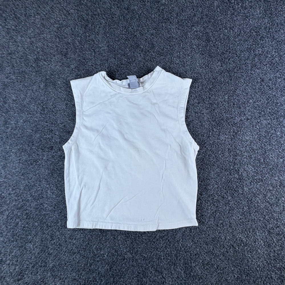 Tillys Womens White Muscle Tank Top Crew Neck Cotton Blend Stretch Cropped S